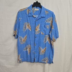 Islander Men's XXL Blue Beige Floral Tropical Short Sleeve Button-Up Pocket